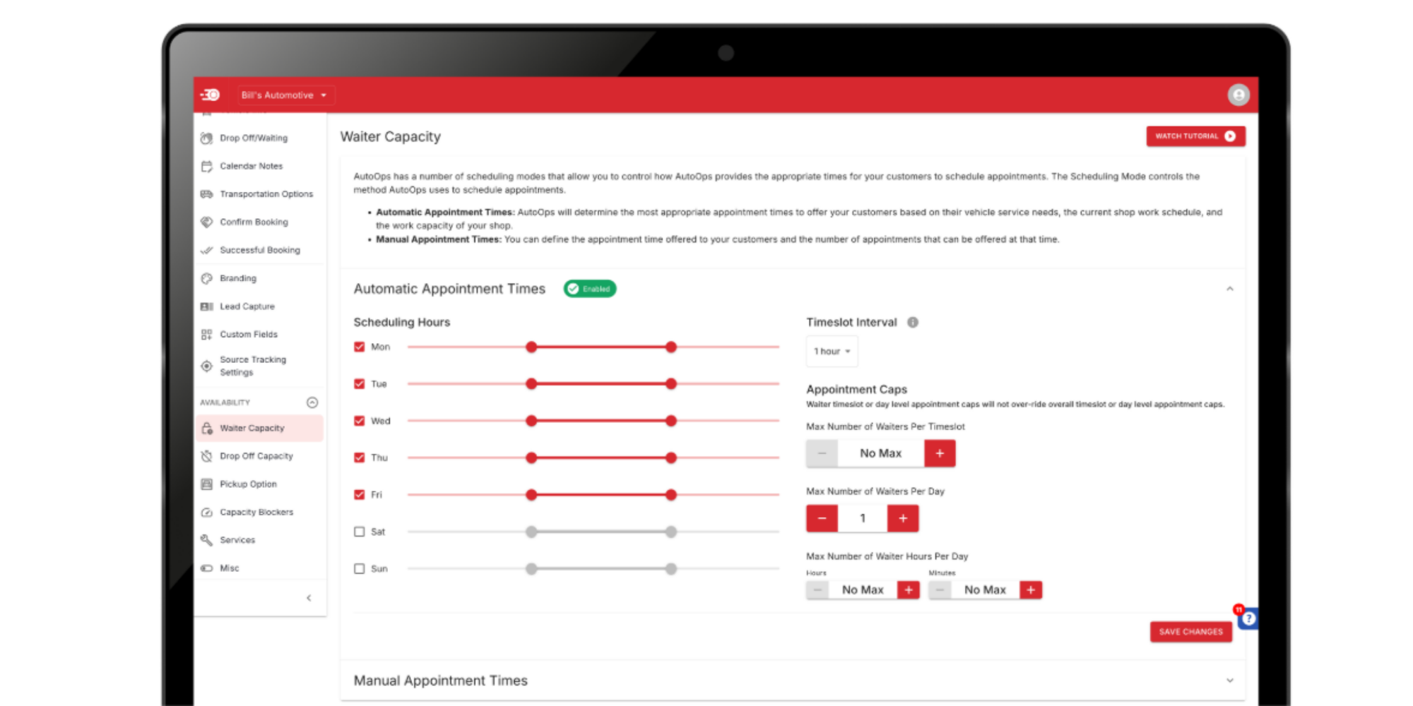 AutoOps UI automotive appointment scheduling software
